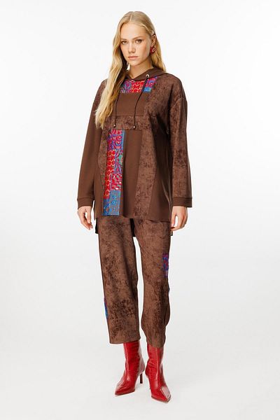Ghisa Coffee Patterned Hoodie Set