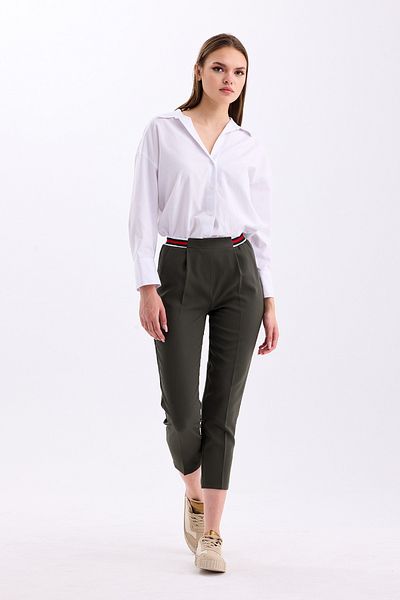 PASTELASTORE High Waist and Ankle Length Narrow Leg Women's Trousers 3333 - Waist Detail and Elastic