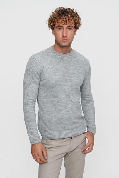 TENA Light Gray Melange Crew Neck Men's Knitwear Sweater