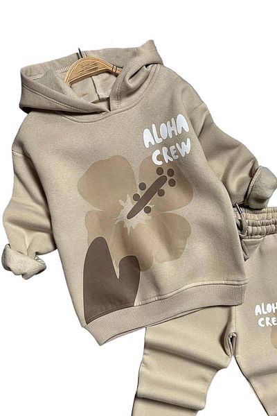 Riccotarz Σετ φόρμας για κορίτσια Aloha Crew Digital Print με κουκούλα μπεζ