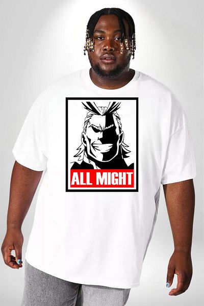 Angemiel تي شيرت My All Might Heroic Academy Anime - أبيض مقاس كبير