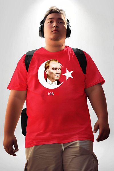 Angemiel Ataturk Turkish Flag Patterned - Red, Plus Size, Men's and Women's Unisex T-Shirt