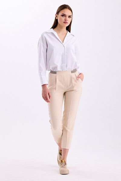 PASTELASTORE High Waist and Ankle Length Narrow Leg Women's Trousers 3333 - Waist Detail and Elastic