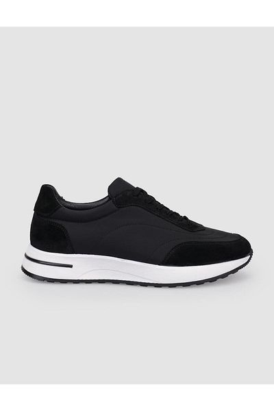 Cabani Genuine Leather Black Suede Lace-Up Men's Sports Shoes