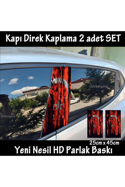 Automod tr ayyıldız bayrak folyo - 2adet yan kapı direk kaplama sticker yapıştrma