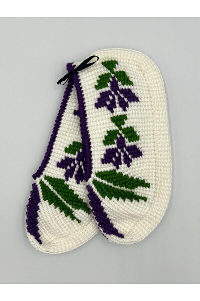 Şatilli Handmade Patik tunus işi patik el örgüsü patik çeyizlik hediyelik günlük patik mor karanfilli tunus işi patik