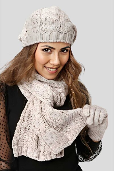 Uniquetrenders Women's Knitted Knitwear Scarf Gloves Beanie Set Set of 3