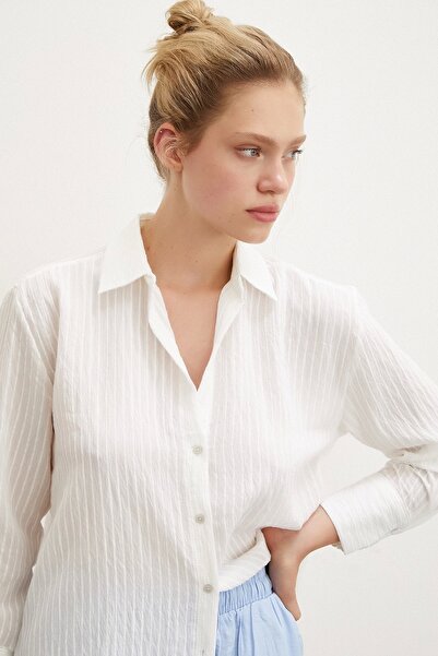 Never more Çizgi Desenli Gömlek Beyaz