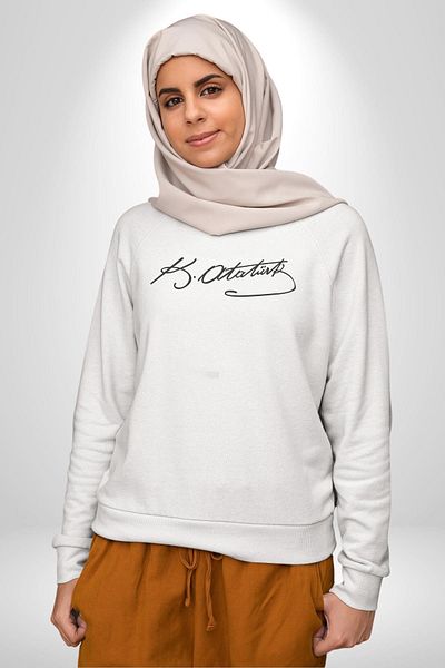 Angemiel Kemal Atatürk Signature Women's Men's White Printed Sweatshirt