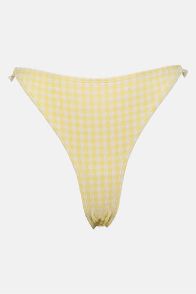 Accessorize Women Gingham High Leg Bikini Bottom, Yellow