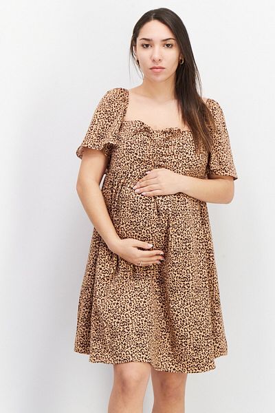 Fashion Union Maternity Animal Print Mini Casual Dress, Brown