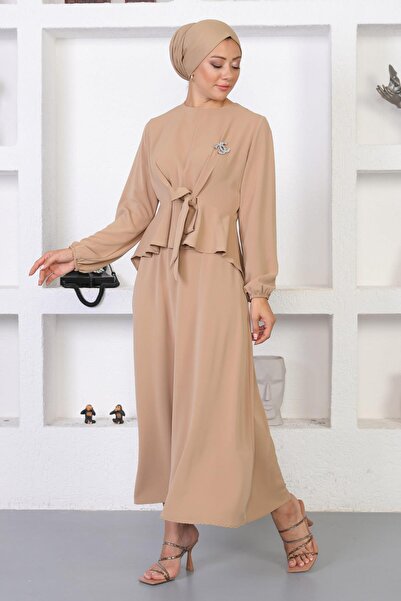 Modamihram Brooch Skirt Suit Mink 12216