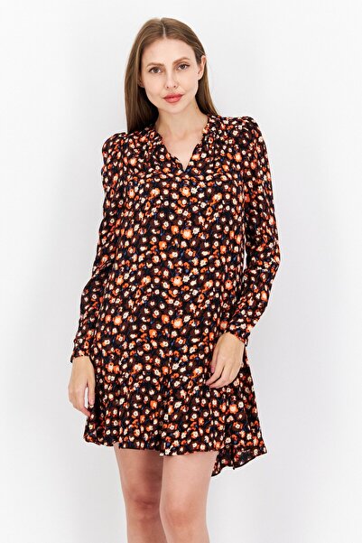 Whistles Women All Over Print Mini Dress, Dark Brown