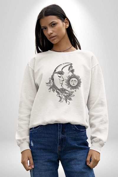Angemiel Moon Sun Astrology Love Aesthetic Women Men White Printed Sweatshirt