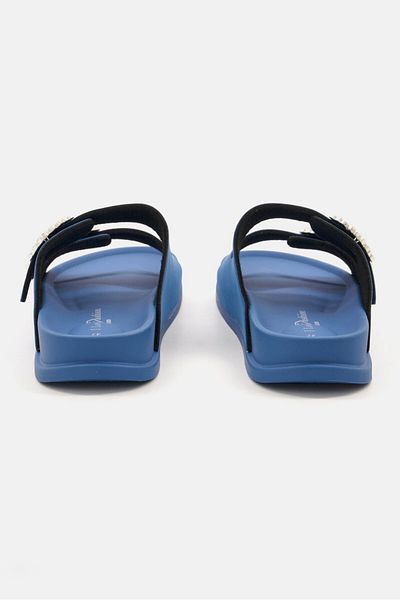 I Love Fashion Women Slip On Suede Rhinestone Cork Sandals, Blue