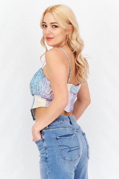 Bailey Rose Women Square Sleeveless Paisley Pattern Crop Top, Purple