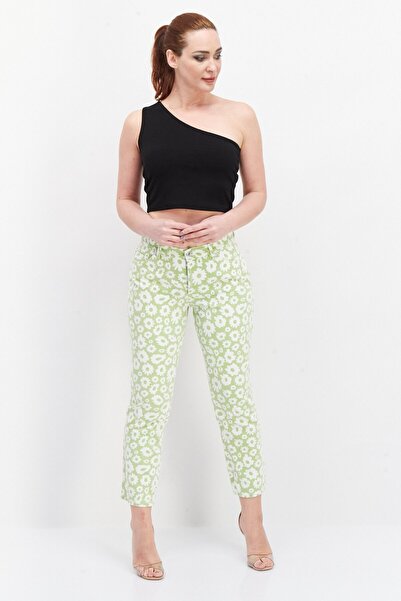 Asos Design Women Petite Straight Leg Floral Pattern Jeans, Green