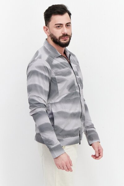 Tribe of 6 Men Long Sleeves Micro Dots Jacket Shirt, Black
