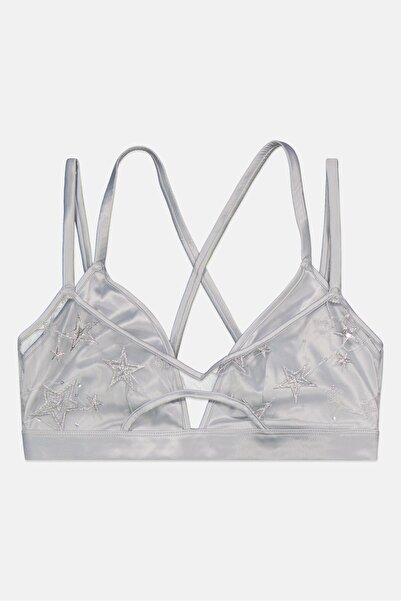 Loungeable Women Loungeable Satin Mesh Bra, Silver