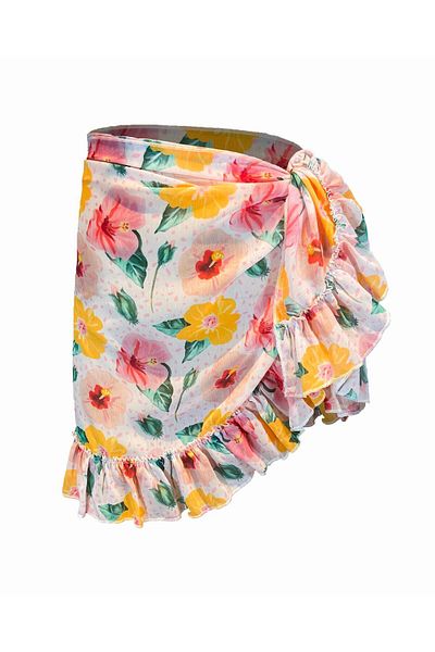 Bolder Frida Pink Yellow Flower Pattern Κοντό βολάν Pareo
