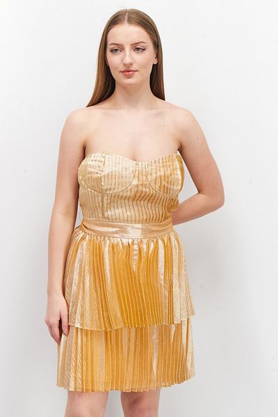 Collective The Label Women Metallic Mini Party Dress, Peach