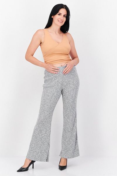 Sage The Label Women Regular Fit Knit Wide Leg Pant, Grey