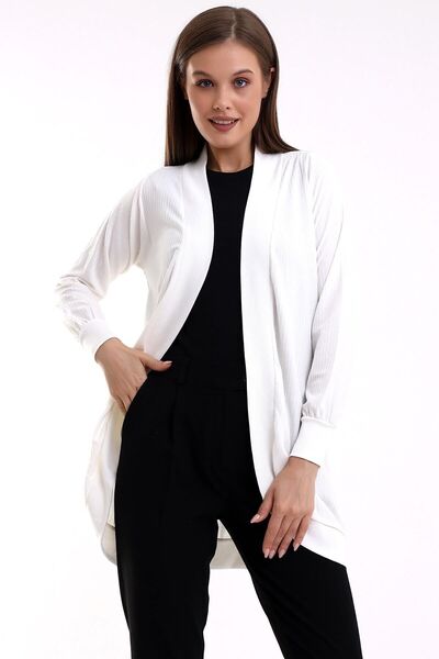 Şiir Moshi Women - Ecru Combed Italian Raglan Oval Long Sleeve Skirt and Cardigan