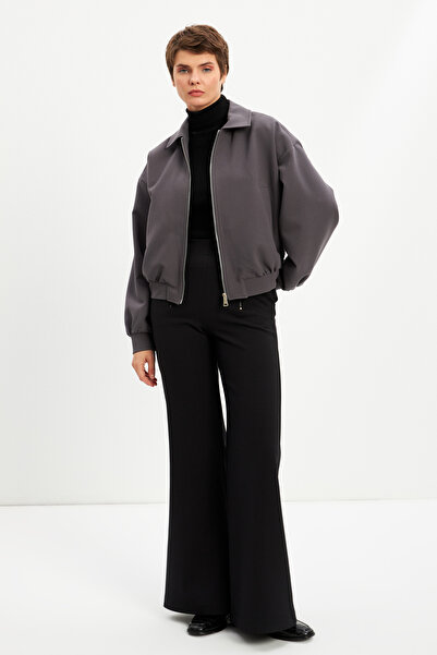 STELLA PULVIS Füme Bomber Astarlı Fermuarlı Ceket