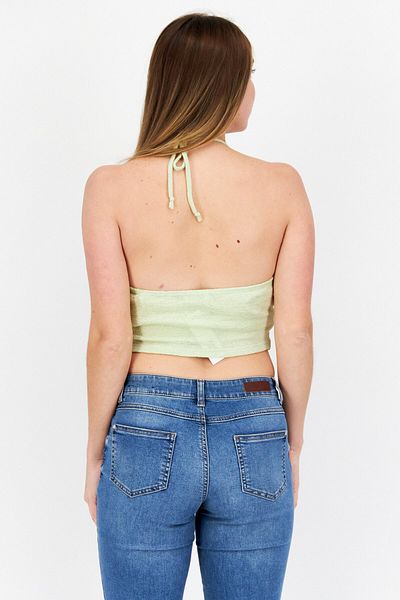 Steve Madden Women V-neck Sleevless Plain Top, Green