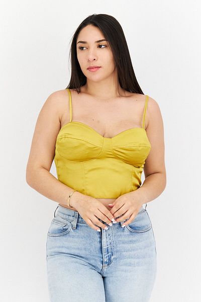 Asos Design Women Sweatheart Neckline Sleeveless Plain Tops, Yellow