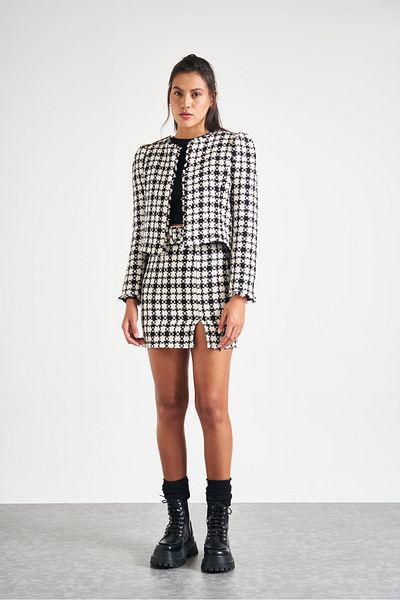 POODLE Γυναικείο τουίντ διπλό παλτό Crop Blazer