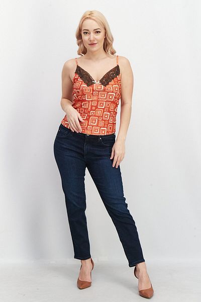 Omighty Women V-neck Sleeveless Allover Print Tank Top, Rust