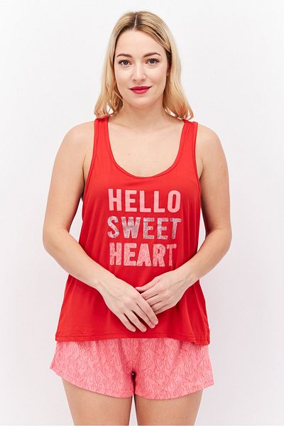 French Affair Women 2 Pieces Graphic Top And Shorts Set, Red Combo