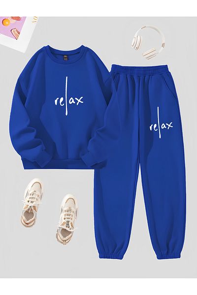 Revasser Unisex Γυναικεία/Ανδρικά RELAX Προσαρμοσμένα εμπριμέ βαμβακερά μπλουζάκια Jogger φούτερ στο κάτω μέρος
