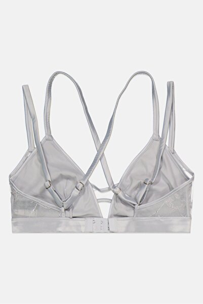 Loungeable Women Loungeable Satin Mesh Bra, Silver