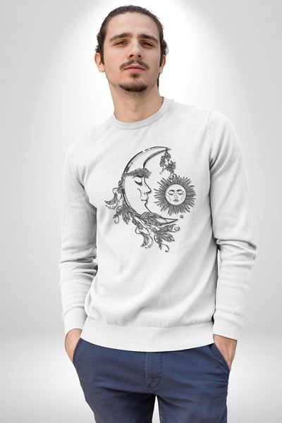Angemiel Moon Sun Astrology Love Aesthetic Women Men White Printed Sweatshirt