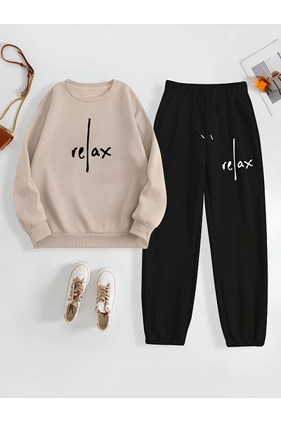 Revasser Unisex Women/Men's Relax Custom Printed Cotton Oversize Jogger Sweatshirt Bottom Top Set
