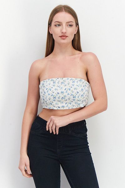 Fashion Union Women Straight Across Strapless Printed Tube, Blue