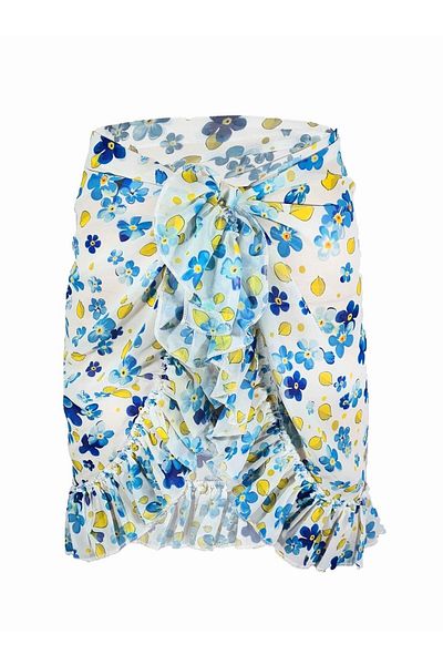 Bolder Frida Albastru Motiv Floral Pareo scurt Volane