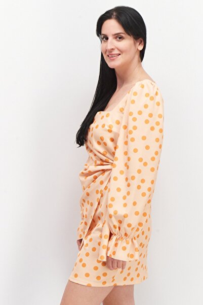 ASOS Women Curve Polka Dots Square Neck Mini Dress, Light Orange