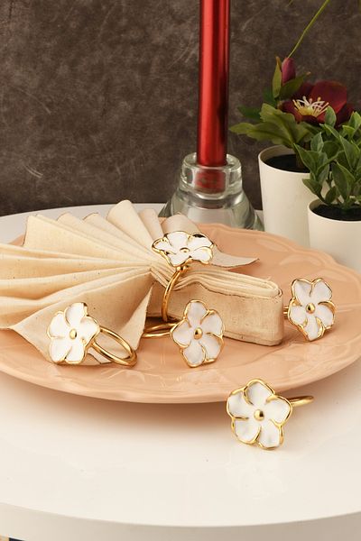 TR Turan Collection FLOWER 6 τεμαχίων χρυσό πολυτελές δαχτυλίδι χαρτοπετσέτας, λευκό μεμβράνη δαχτυλίδι χαρτοπετσέτας