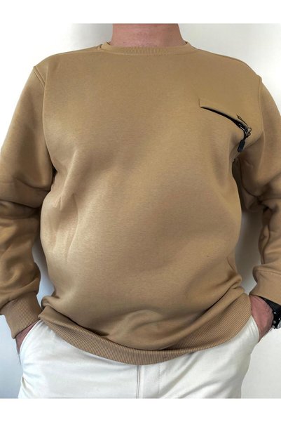 BENESSE Three Yarn 0 Collar with Pocket Zip Fleece Inside Sweatshirt