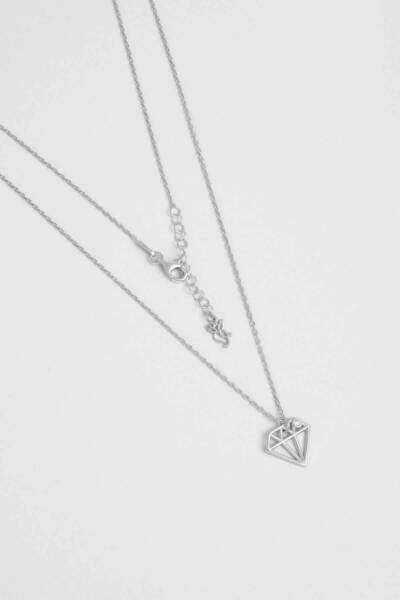 So CHIC... Elmas İkonlu 18 Ayar Beyaz Altın Kaplama 45 Cm Gümüş Kolye