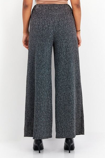 Sage The Label Women Regular Fit Textured Wide Leg Pants, Black