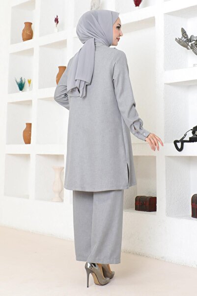 Modamihram Gray Set 19224 - Ruffle Detailed
