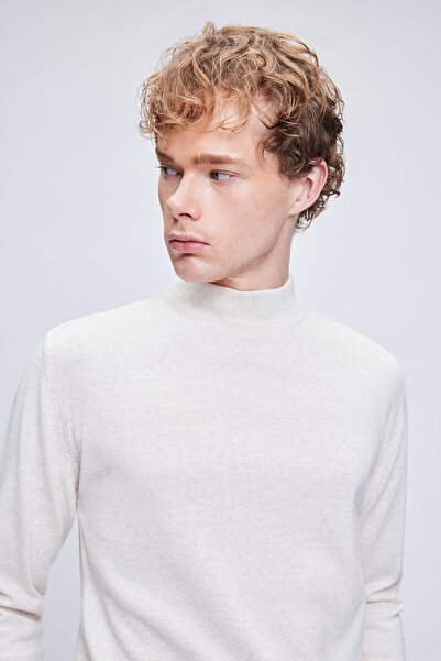 Hatemoğlu Bej Regular Fit Düz Yarım Balıkçı Yaka Yünlü Triko Kazak