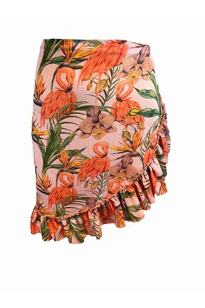 Bolder Frida Flamingo Pattern Short Ruffle Pareo