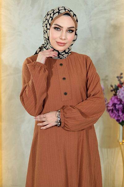 Modamihram Geknöpftes Hijab-Set, Hellbraun 10358