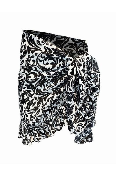 Bolder Frida Black and White Floral Pattern Short Ruffle Pareo