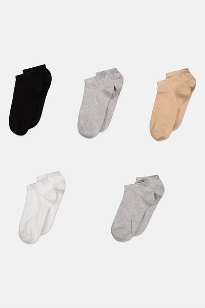 XOXO Women 5 Pairs Plain Ankle Crew Socks, Black